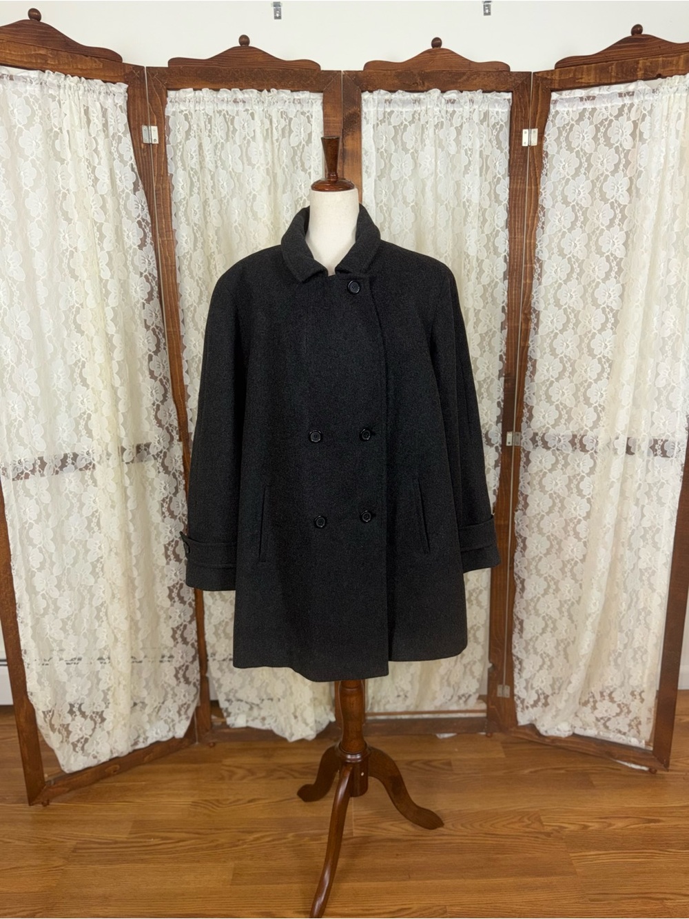Beautiful Vintage 90s Herman Kay Gray Wool Peacoat